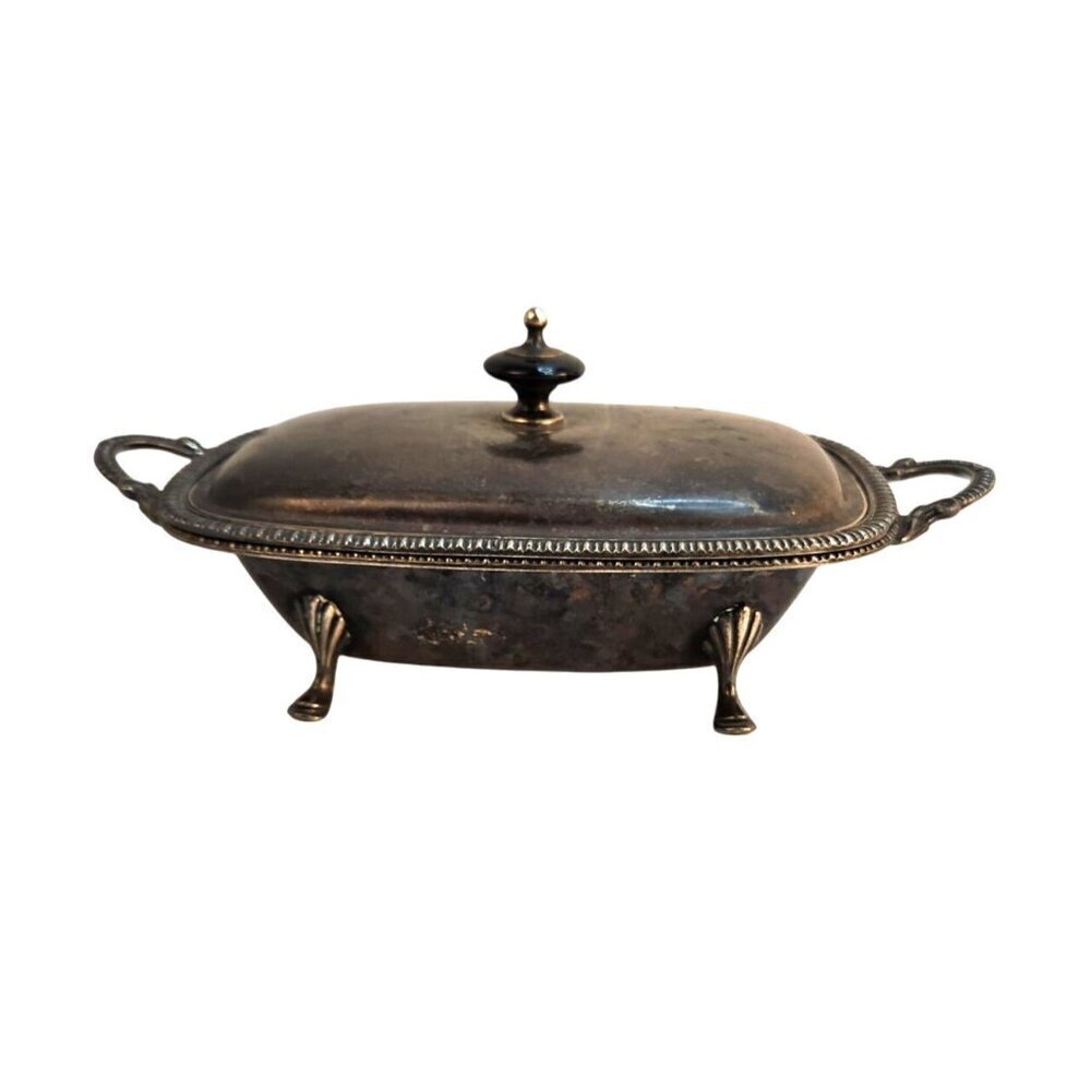Charles Baller, Antique Silver-Plated Rectangular Serving Butter Dish With Lid &